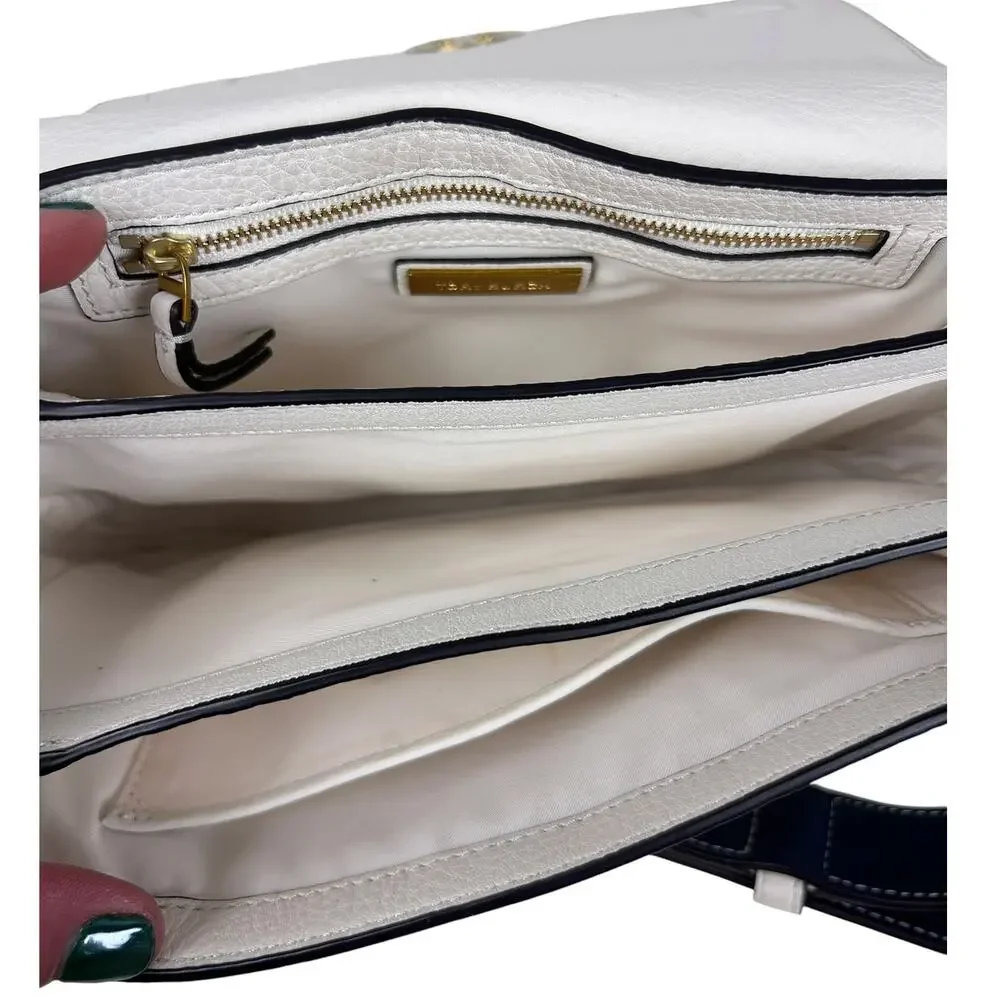 Tory Burch White Pebbled Leather Top Handle Convertible Shoulder Bag